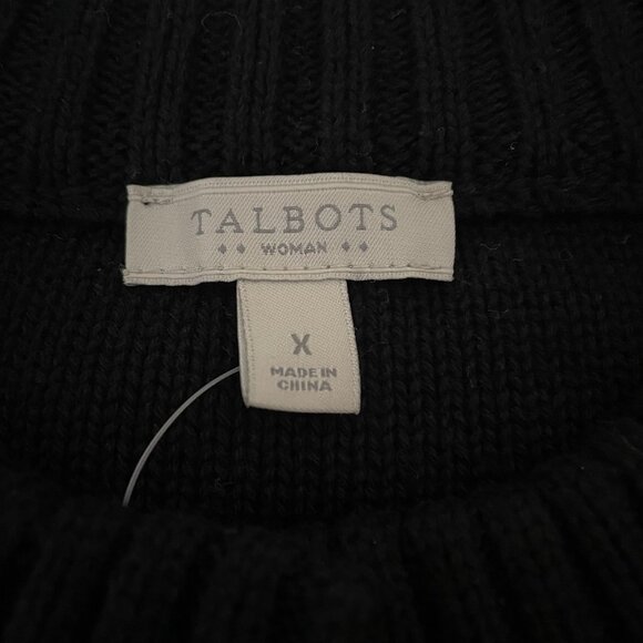 Talbots Cardigan Sweater Womens X Black White Button Up Cable Knit Fisherman NWT - Picture 3 of 12
